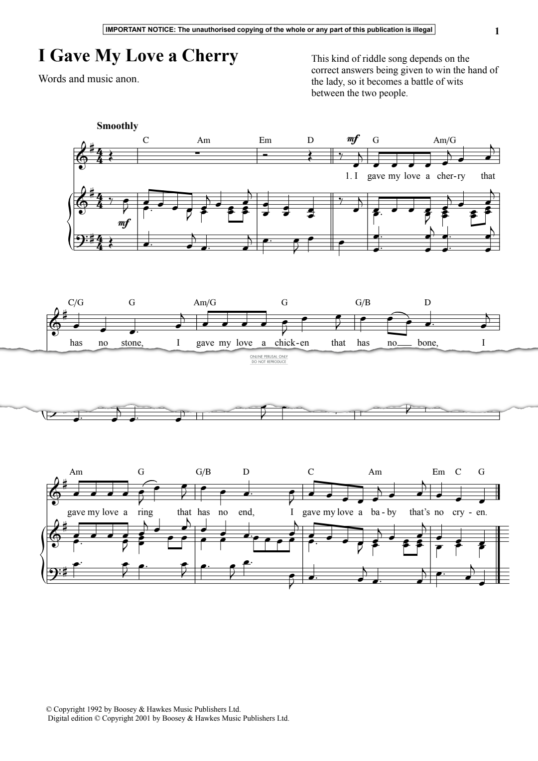 Produktgalerie: Seite 1 von 1 I Gave My Love A Cherry, Anon, Gesang, Klavier