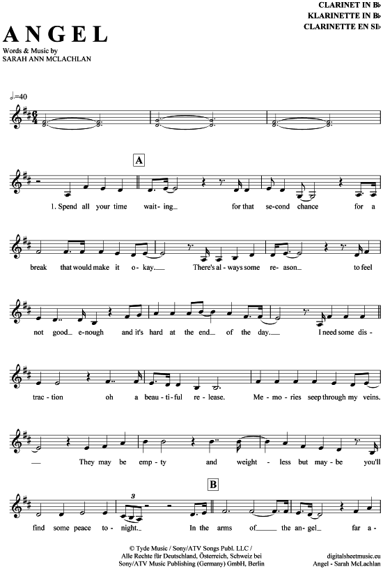 Product gallery: Page 1 of 4 Angel , McLachlan, Sarah, Clarinet in B-flat