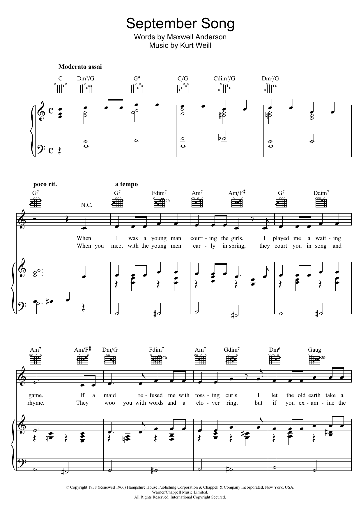 Produktgalerie: Seite 1 von 1 September Song, Kurt Weill, Gesang, Gitarre, Klavier
