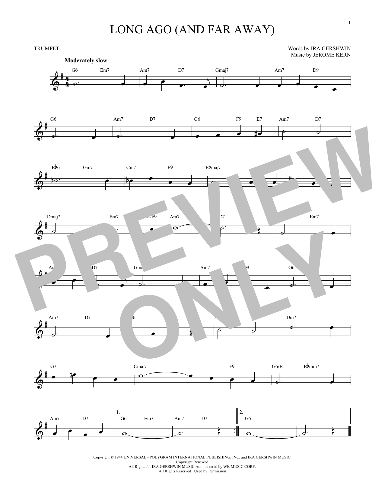 Produktgalerie: Seite 1 von 1 Long Ago (And Far Away), Jerome Kern, Trompete