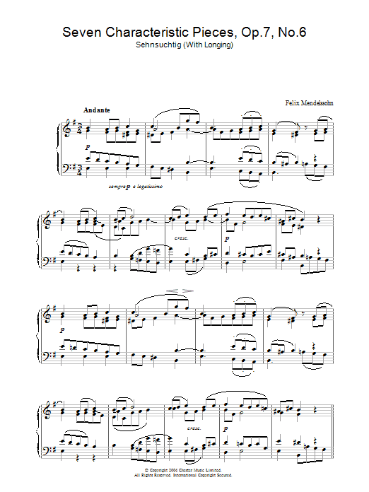 Product gallery: Page 1 of 1 Seven Characteristic Pieces, Op.7, No.6, Felix Mendelssohn