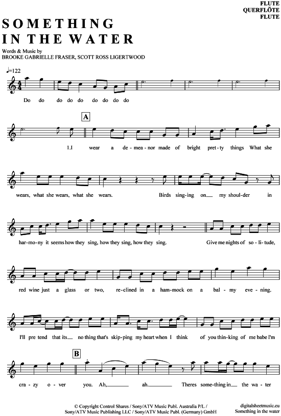 Product gallery: Page 1 of 4 Something in the water , Fraser, Brooke, (transverse flute)