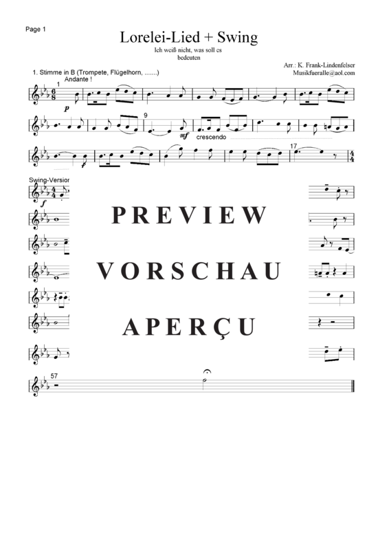 Produktgalerie: Seite 6 von 21 Lorelei-Lied + Swing , , (Blechbläser Quintett - Flexible Besetzung + Schlagzeug)