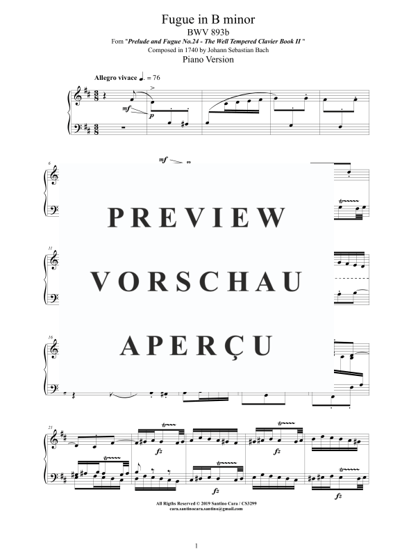 Produktgalerie: Seite 2 von 6 Fuge in H-Moll BWV 893b - Piano Version, , Klavier Solo