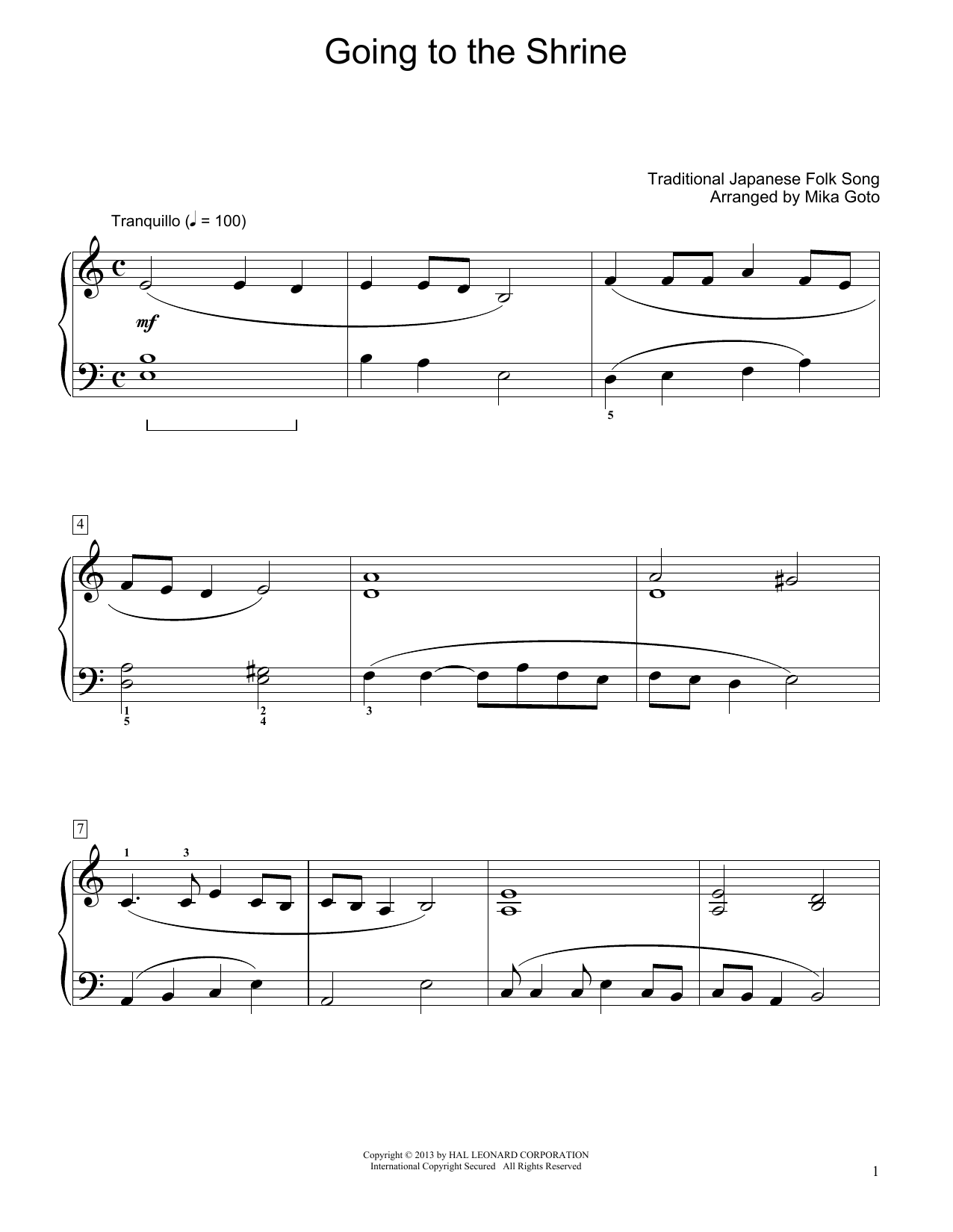 Product gallery: Page 1 of 1 Going To The Shrine (arr. Mika Goto), Traditional Japanese Folk Song