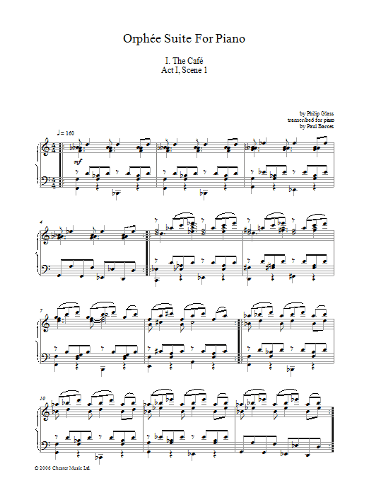 Product gallery: Page 1 of 1 Orphee Suite For Piano, I. The Cafe, Act I, Scene 1, Philip Glass