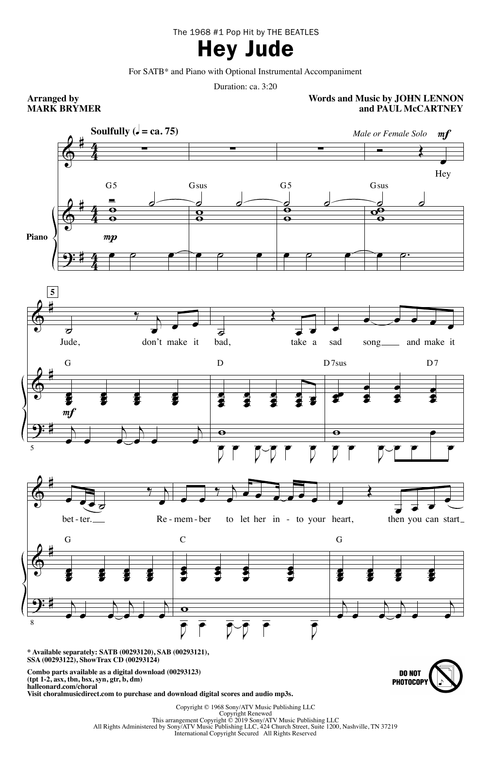 Product gallery: Page 1 of 1 Hey Jude (arr. Mark Brymer), The Beatles