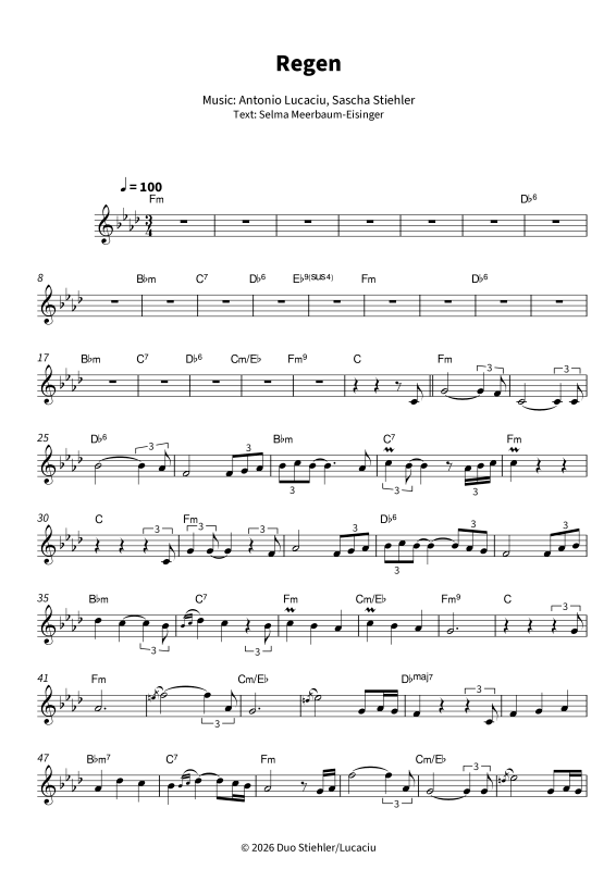Produktgalerie: Seite 1 von 6 Regen, Stiehler/Lucaciu, Duo, Violine Solo - Leadsheet