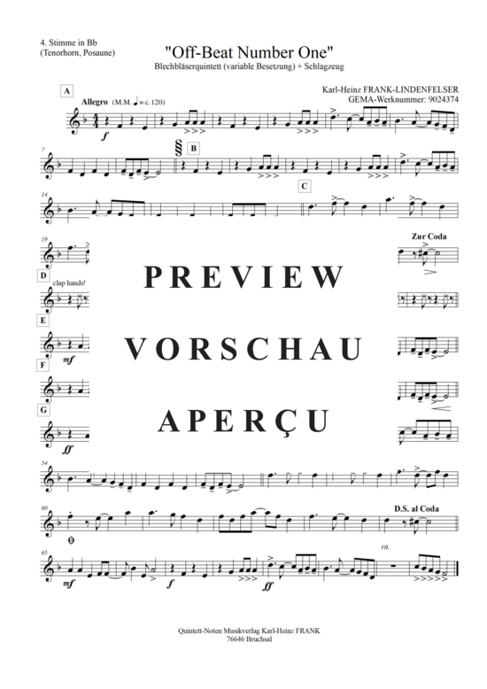 Produktgalerie: Seite 16 von 21 Off-Beat Number One , , (Quintett, variable Besetzung)
