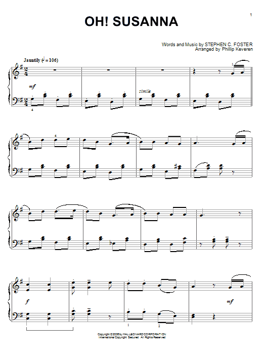 Product gallery: Page 1 of 1 Oh! Susanna (arr. Phillip Keveren), Stephen Foster