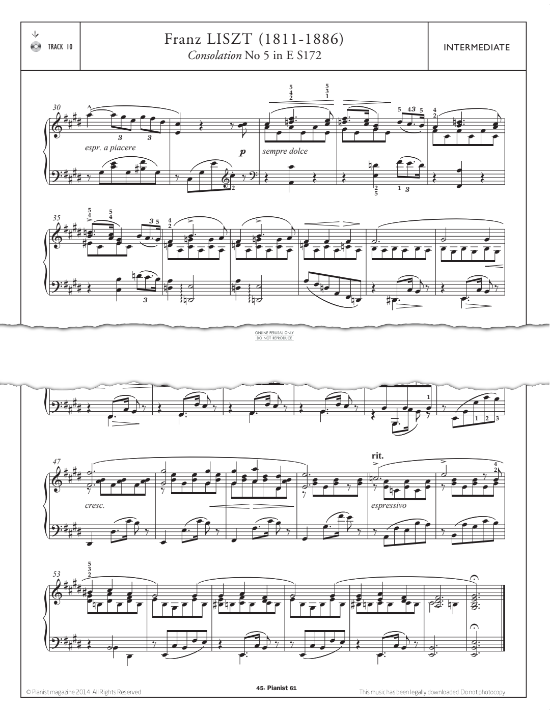 Product gallery: Page 1 of 1 Consolation No.5 in E S172, Franz Liszt