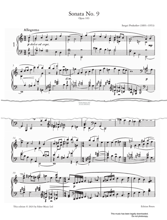Produktgalerie: Seite 1 von 1 Sonata No.9 Op.103, Sergei Prokofiev, Klavier