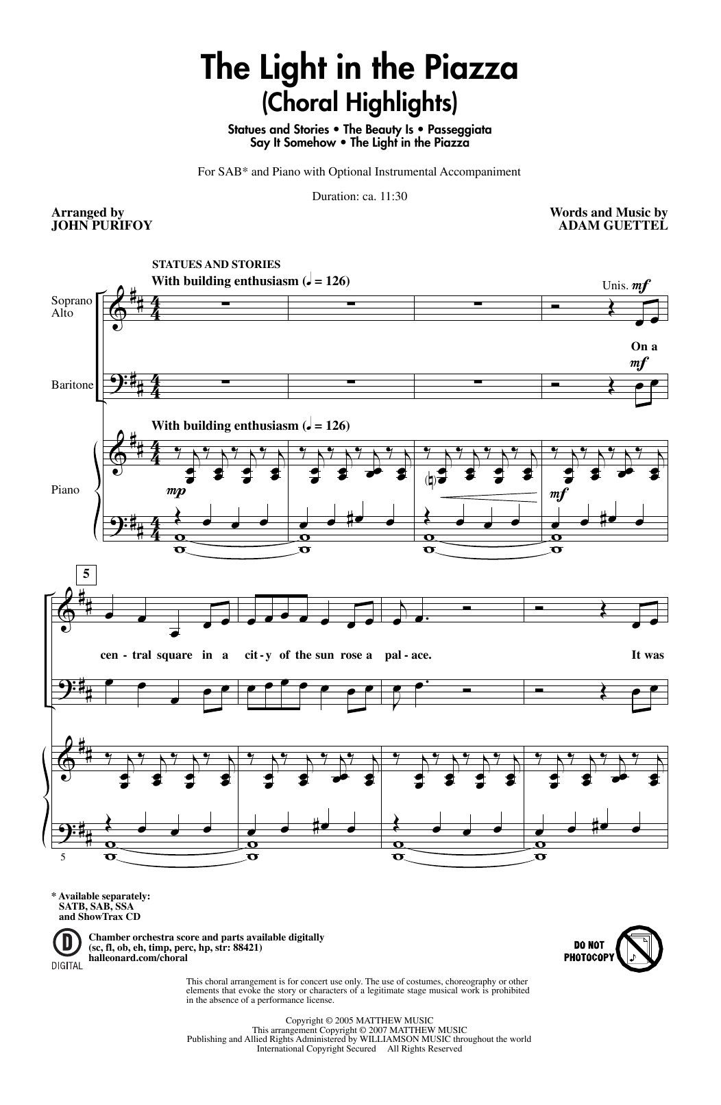 Produktbild zu: The Light In The Piazza (Choral Highlights) (arr. John Purifoy)