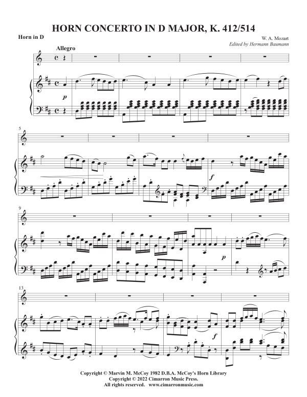 Product picture to: Horn Concerto K.V. 412/514 (No. 1)Wolfgang Amadeus Mozart