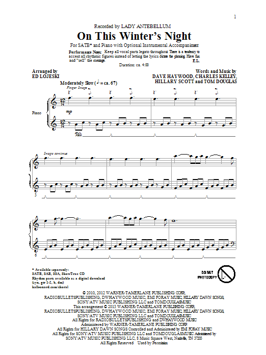 Product gallery: Page 1 of 1 On This Winter's Night (arr. Ed Lojeski), Lady A