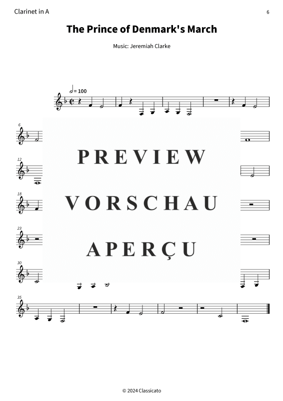 gallery: The Prince of Denmark´s March - from A Collection of Ayres for the Harpsichord or Spinett with very Plain & Easey Directions for Young Beginners, , (Holzbläser Trio Oboe, Klarinette in A + Fagott)