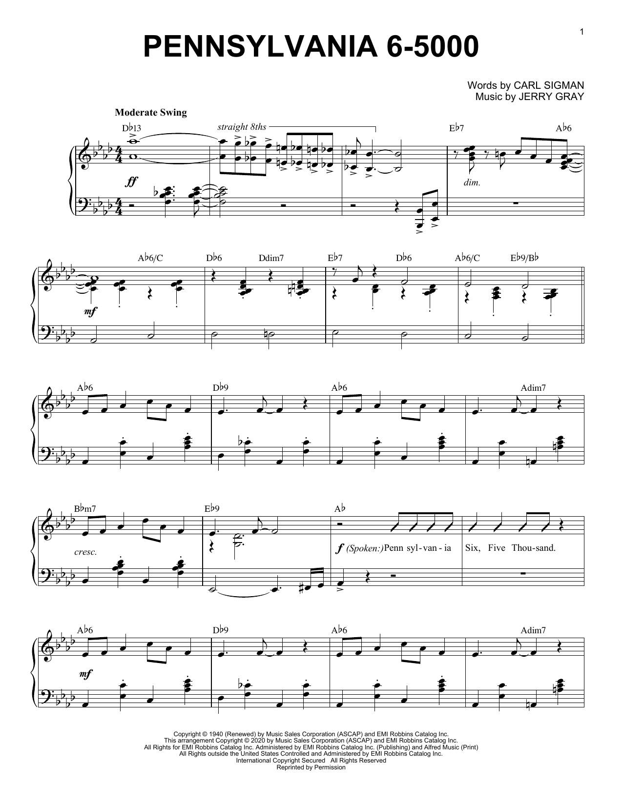 Produktbild zu:  Pennsylvania 6-5000 [Jazz version] (arr. Brent Edstrom) - Carl Sigman