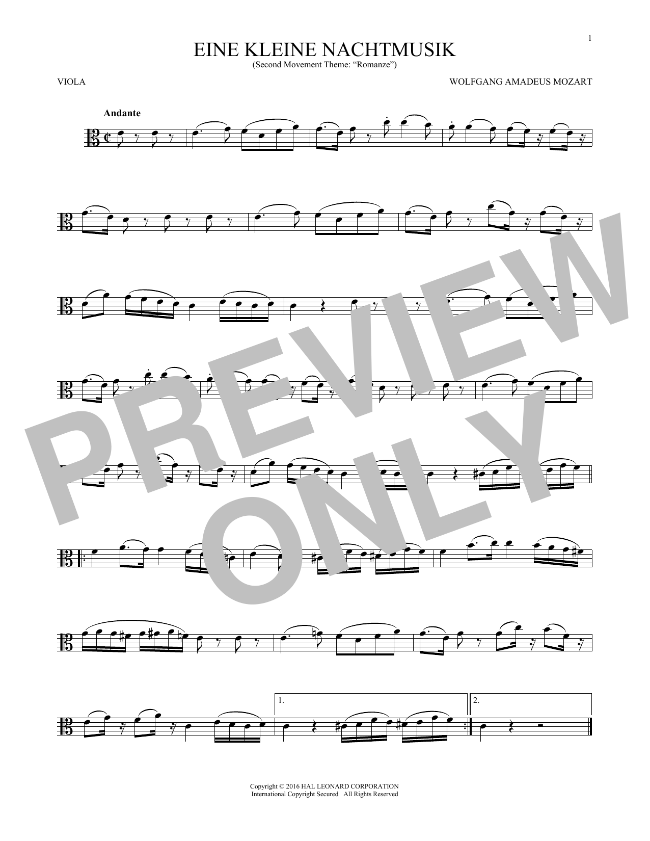 Product gallery: Page 1 of 1 Eine Kleine Nachtmusik ("Romance"), Second Movement, Wolfgang Amadeus Mozart