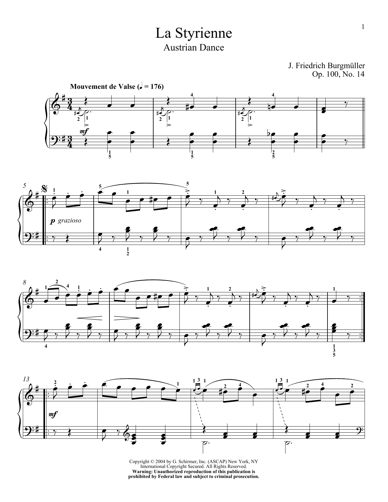 Product gallery: Page 1 of 1 La Styrienne, Op. 100, No. 14, Friedrich Burgmuller