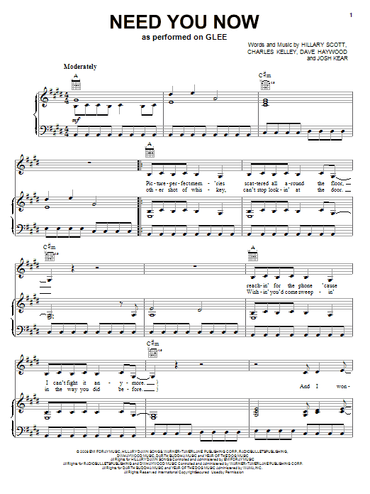 Produktgalerie: Seite 1 von 1 Need You Now, Glee Cast, Gesang, Gitarre, Klavier
