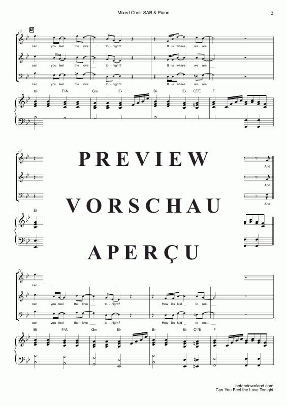 Product gallery: Page 5 of 11 Can You Feel The Love Tonight, John, Elton, Mixed Choir/Ensemble Sab and Piano - Electric Bass & Drum Set Optional