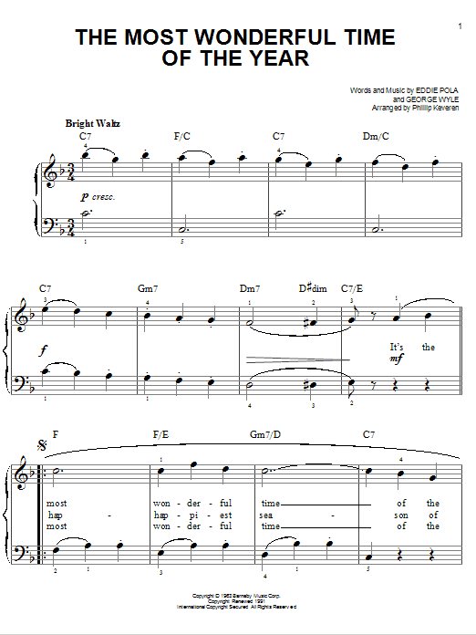 Produktgalerie: Seite 1 von 1 The Most Wonderful Time Of The Year (arr. Phillip Keveren), Andy Williams, Klavier
