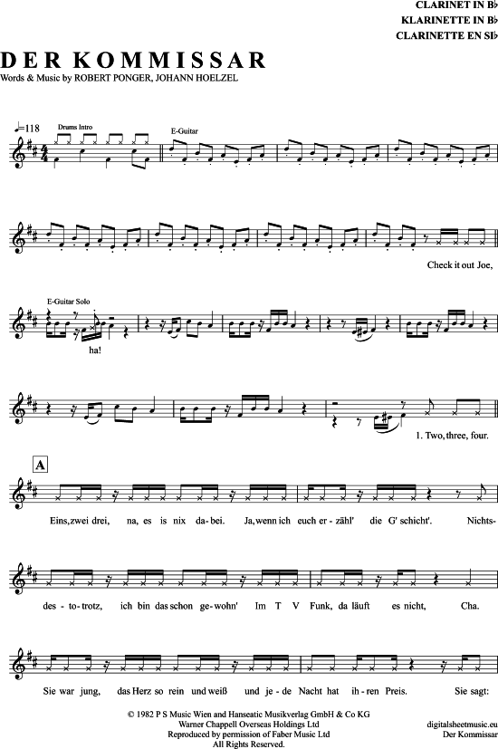 Product gallery: Page 1 of 5 Der Kommissar , Falco, Clarinet in B-flat