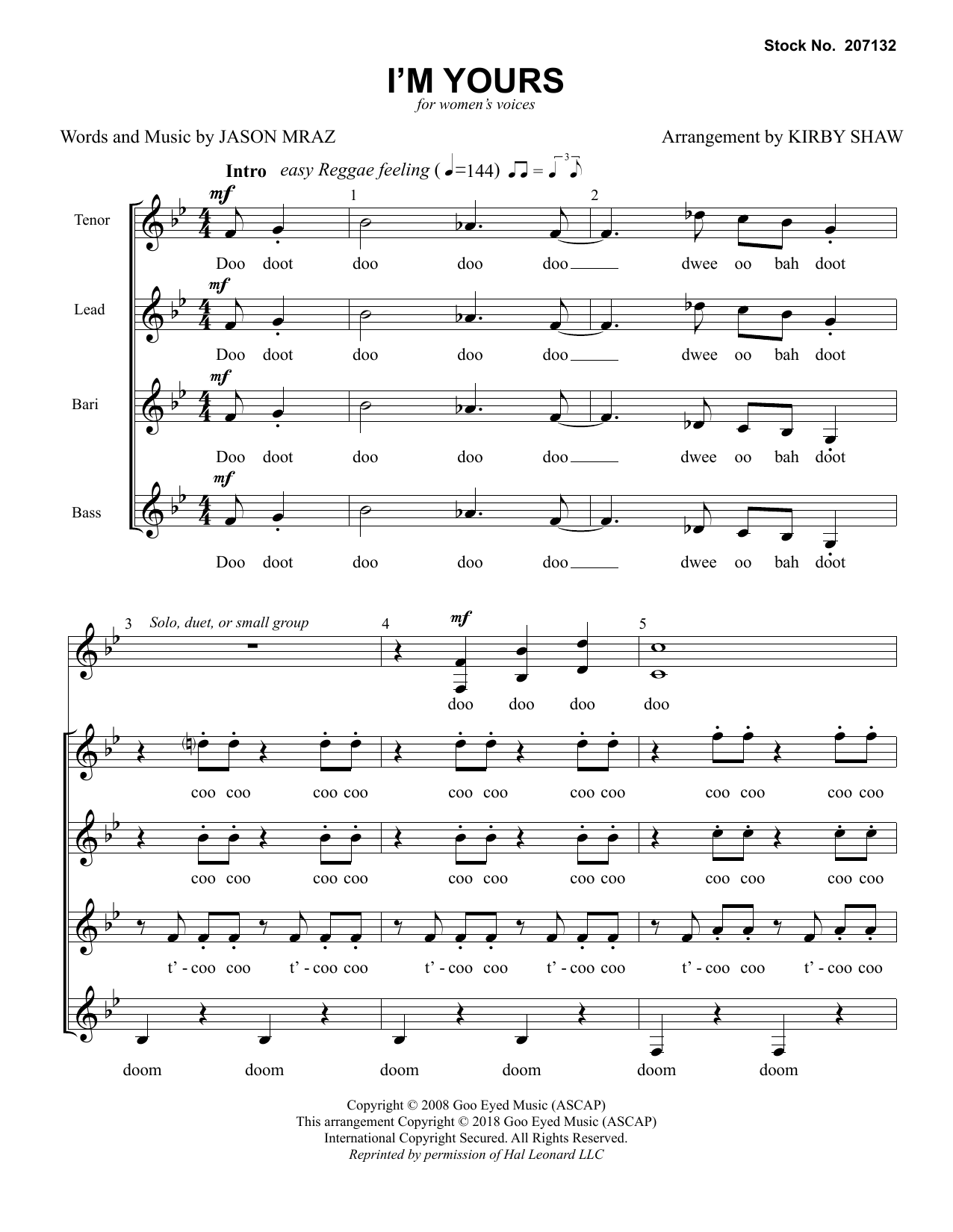 Product gallery: Page 1 of 1 I'm Yours (arr. Kirby Shaw), Jason Mraz