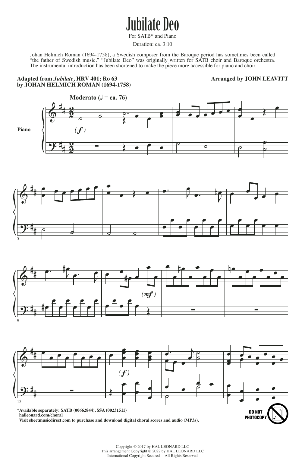 Produktgalerie: Seite 1 von 1 Jubilate Deo (arr. John Leavitt), Johan Helmich Roman, Chor