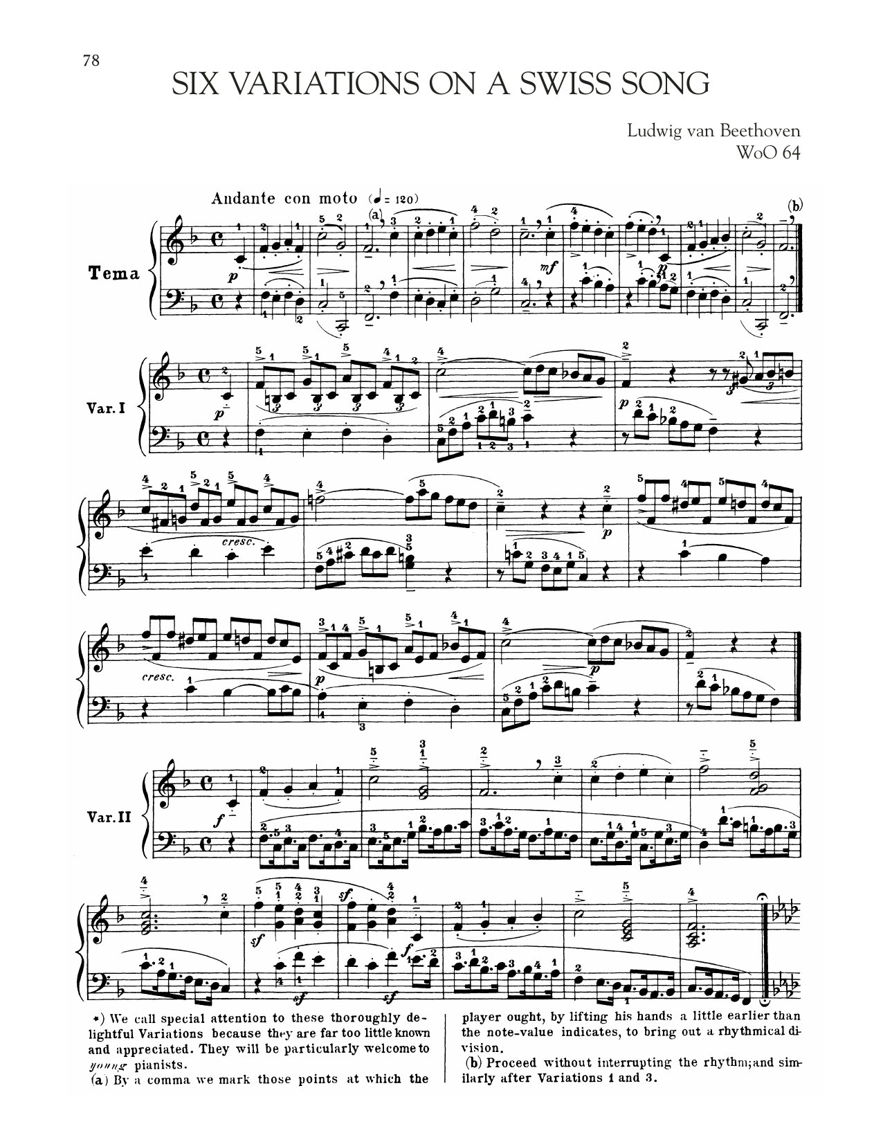 Product gallery: Page 1 of 1 Six Variations On A Swiss Song, WoO 64, Ludwig Van Beethoven