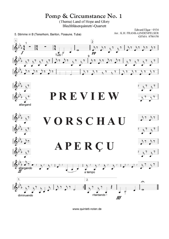 Produktgalerie: Seite 17 von 20 Thema aus Pomp and Circumstance No. 1 Quintett, variable Besetzung, , 