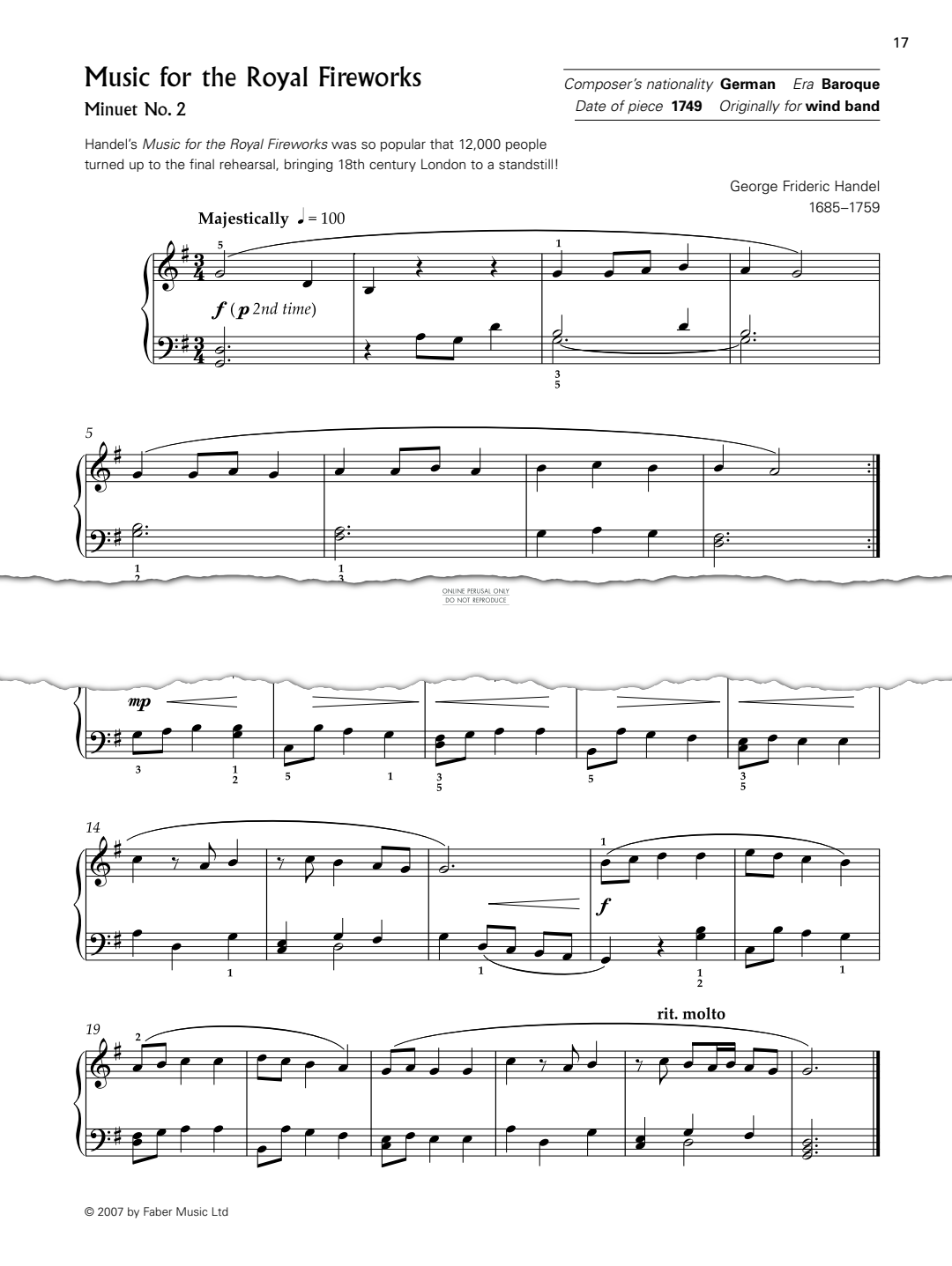 gallery: Music for the Royal Fireworks Minuet No. 2, George Frideric Handel