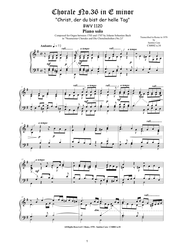 Produktbild zu: Choral No.36 in E-Moll (Christ, der du bist der helle Tag) BWV 1120Johann Sebastian Bach
