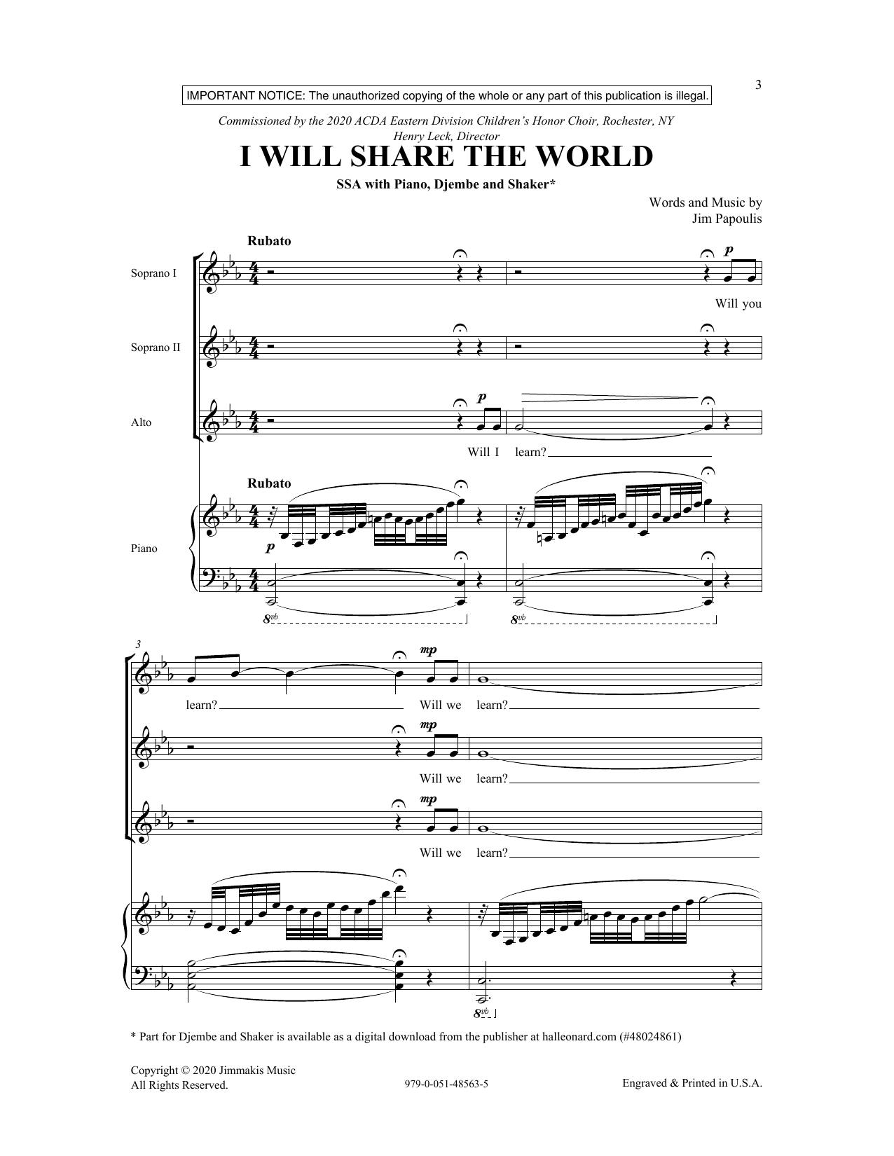 Produktgalerie: Seite 1 von 1 I Will Share The World, Jim Papoulis, Chor