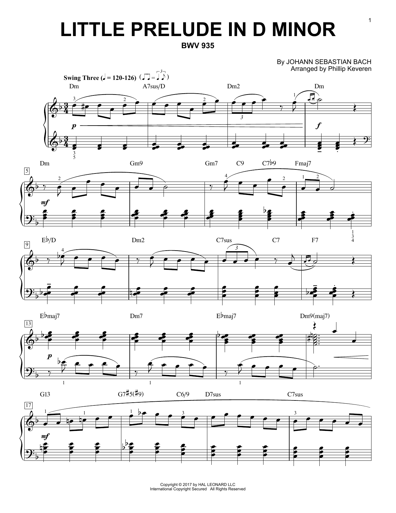 Produktgalerie: Seite 1 von 1 Little Prelude In D Minor, BWV 935 [Jazz version] (arr. Phillip Keveren), Johann Sebastian Bach, Klavier