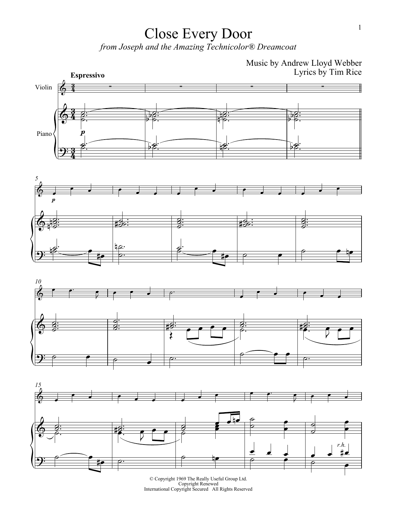 Product gallery: Page 1 of 1 Close Every Door (from Joseph And The Amazing Technicolor Dreamcoat), Andrew Lloyd Webber