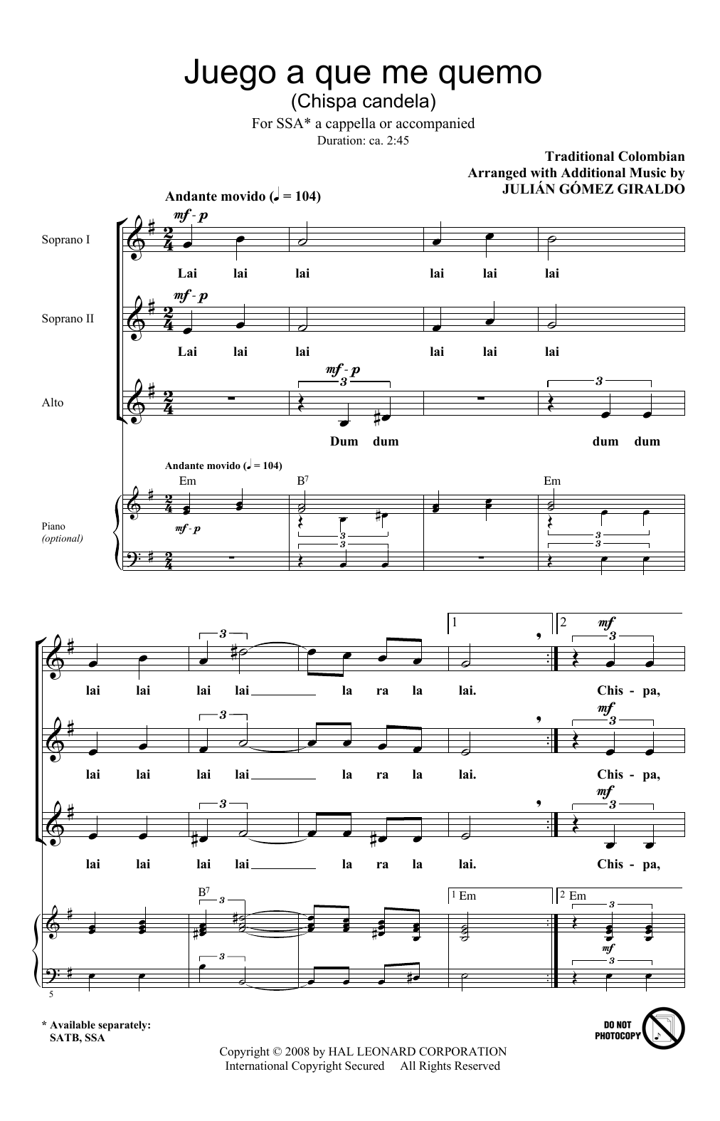 Produktgalerie: Seite 1 von 1 Juego A Que Me Quemo (Chispa Candela), Julian Gomez Giraldo, Chor