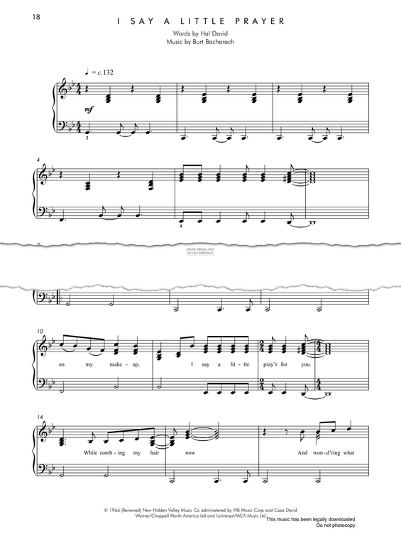 Produktgalerie: Seite 1 von 1 I Say A Little Prayer, Burt Bacharach, Klavier