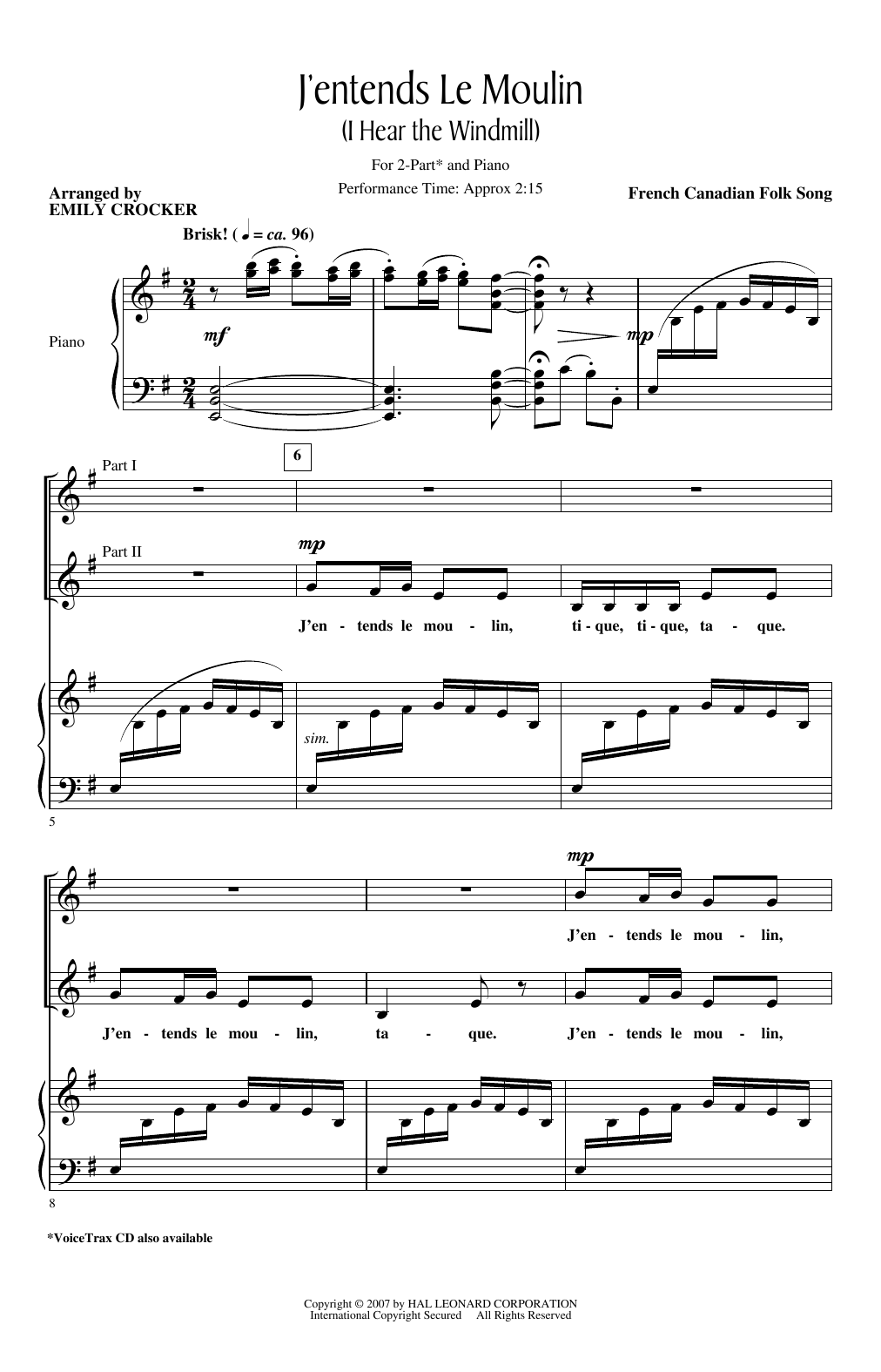 Produktgalerie: Seite 1 von 1 J'entends Le Moulin (I Hear The Wind Mill) (arr. Emily Crocker), French Canadian Folk Song, Chor