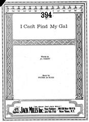 cover: I Can't Find My Gal, Peter De Rose