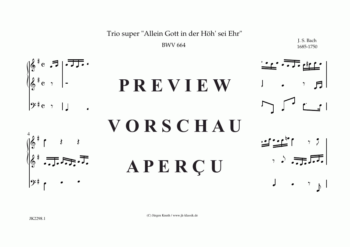 Produktgalerie: Seite 2 von 10 Trio super Allein Gott in der Höh´ sei Ehr BWV 664 G-Dur , , (Orgel Solo)