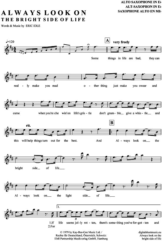 Product gallery: Page 1 of 4 Always look on the bright side of life , Monty Python, Alto Saxophone