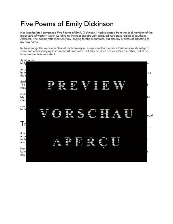 Produktgalerie: Seite 4 von 11 Five Poems of Emily Dickinson, , (Gesang und Klarinette)