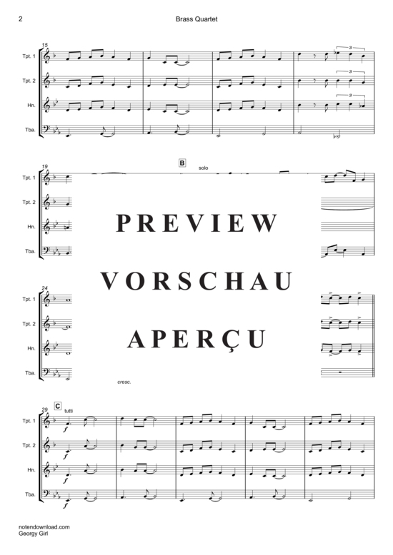 Produktgalerie: Seite 3 von 16 Georgy Girl , Seekers, The, (Blechbläser Quartett)