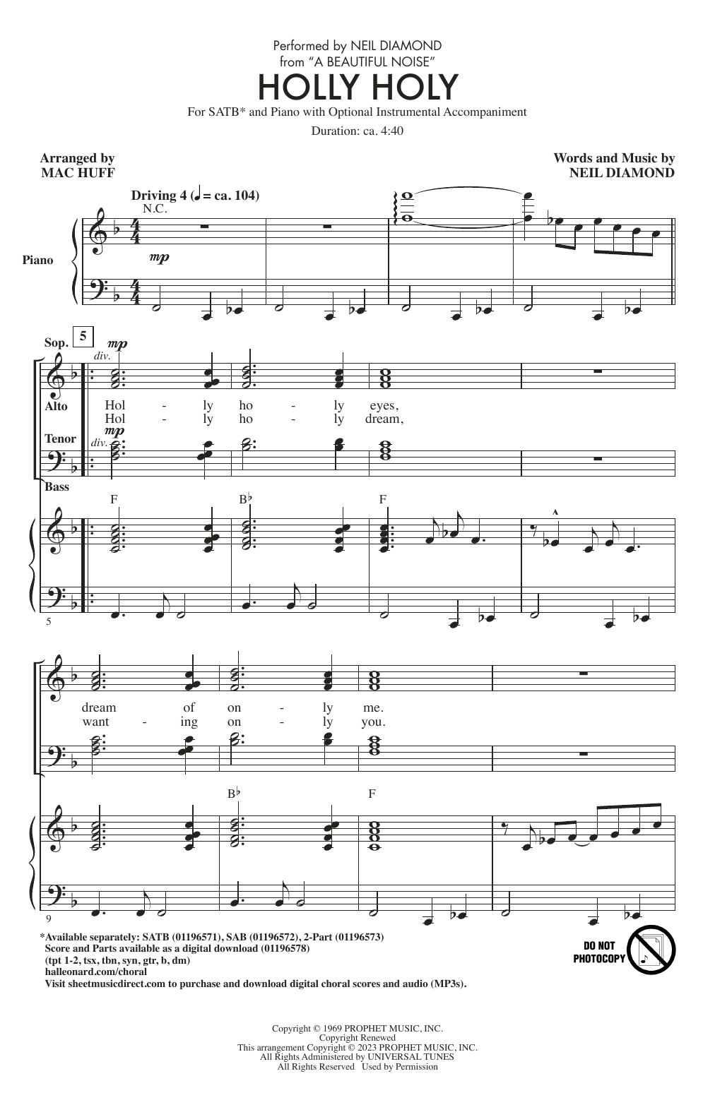 Product picture to: Holly Holy (from A Beautiful Noise) (arr. Mac Huff)
