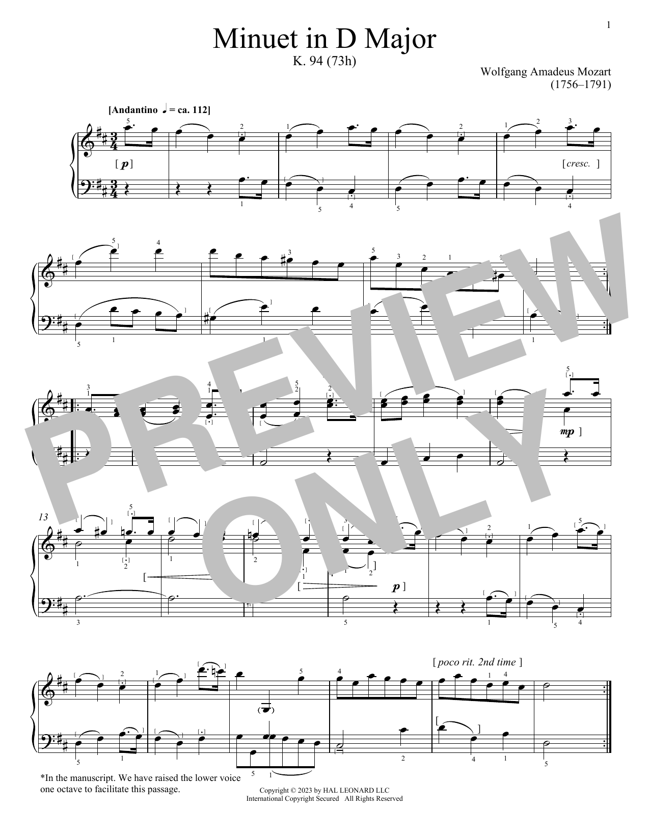 Produktbild zu: Minuet in D Major, K. 94 (73h)