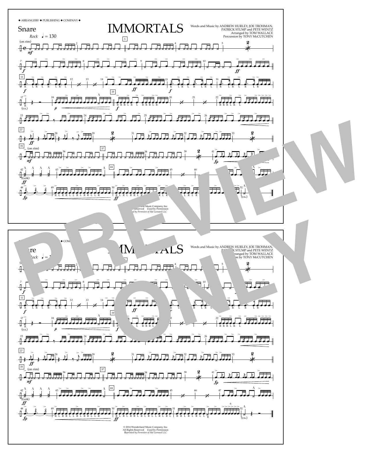 Produktbild zu: Immortals (from Big Hero 6) (arr. Tom Wallace) - Snare