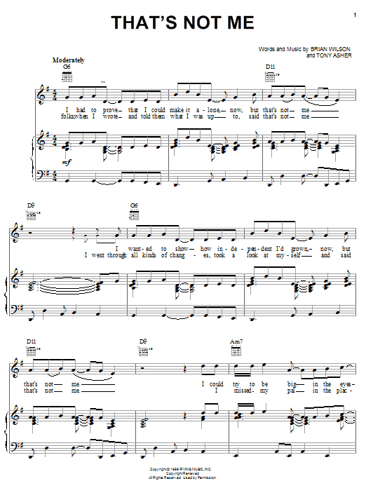 Produktgalerie: Seite 1 von 1 That's Not Me, The Beach Boys, Gesang, Gitarre, Klavier