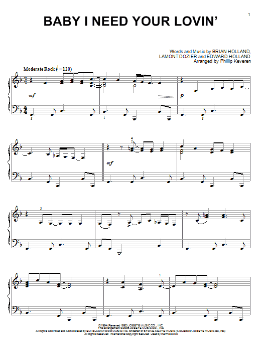 Product picture to: Baby I Need Your Lovin' (arr. Phillip Keveren)