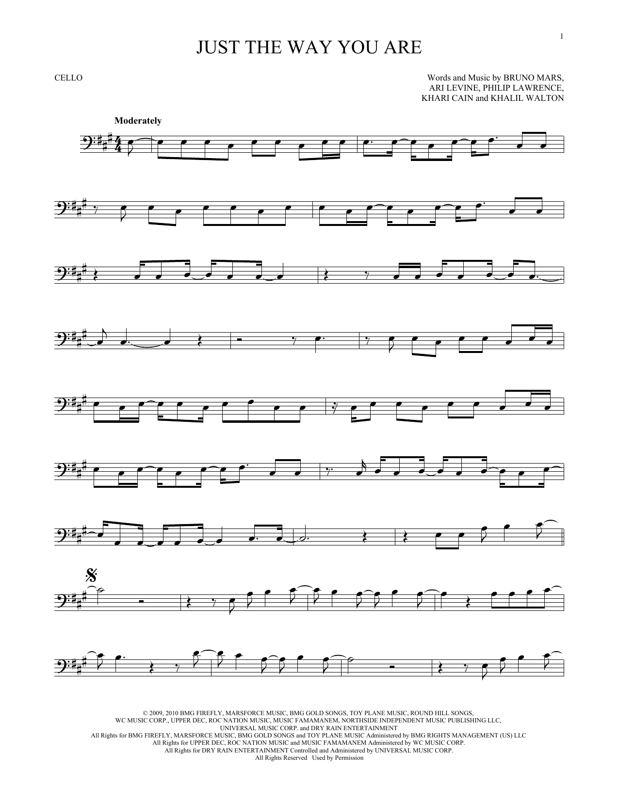 Produktgalerie: Seite 1 von 1 Just The Way You Are, Bruno Mars, Violoncello